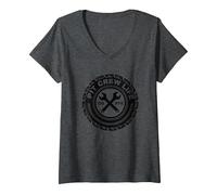 Pit Crew Life: Emblema de neumático Go FTE Mechanic Pride Camiseta Cuello V, Mujer, Jaspeado Oscuro, L