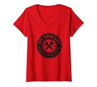 Pit Crew Life: Emblema de neumático Go FTE Mechanic Pride Camiseta Cuello V, Mujer, Rojo, XL