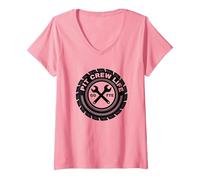 Pit Crew Life: Emblema de neumático Go FTE Mechanic Pride Camiseta Cuello V, Mujer, Rosado, M