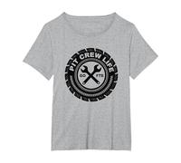 Pit Crew Life: Emblema de neumático Go FTE Mechanic Pride Camiseta, Mujer Tallas Grandes, Gris Jaspeado, 5XL Grande