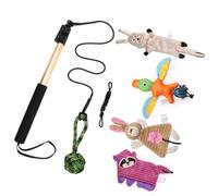 Pitadue 7 juguetes compactos para mascotas con postes de coqueteo y chirriadores para entretenimiento, ejercicio, vinculación, palo de juego regulable