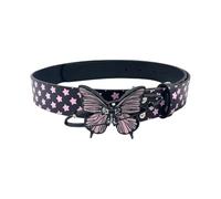 Pitadue Cinturón de cintura de moda con hebillas de mariposa de metal para mujer, uso casual y formal, esencial y llamativo de los años 2000, piel sintética ancha, Cinturón negro, D