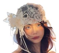 Pitadue Elegante tocado de boda antiguo con detalles de encaje de flores para varios vestidos de noche formales, fotografía, tocado de boda para, blanco, Talla única