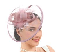 Pitadue Elegante tocado de tul con plumas para cóctel, para mujer, elegante tocado de fiesta Derby con detalle de red para accesorios de despedida de soltera, Gris rosado pálido, Talla única