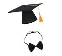 Pitadue Juego de gorro de graduación y pajarita con borlas amarillas para ceremonias de mascotas, cómodo accesorio de fiesta de poliéster para fiesta de perro