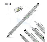 Pitagora Smart Pen-Bolígrafo multifunción profesional innovador 9 en 1, bolígrafo de bola con 3 recambios,regla destornillador,nivel y lápiz táctil,regalo original y útil para hombre y papá(plateado)