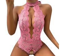pitashe_Bekleidung Conjunto de lencería sexy para mujer con medias de encaje, picardías con cuello en V, ropa erótica transparente, diseño floral, ropa de dormir para la noche de bodas, día de San