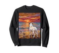 Pitbull Blanco en una Puesta de Sol Verano Playa Obra de Arte Sudadera