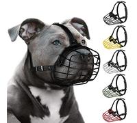 Pitbull - Bozal para Perro, máscara de Metal, Cesta de Alambre Segura, Correas de Cuero Ajustables y duraderas para Perros Grandes (Negro)