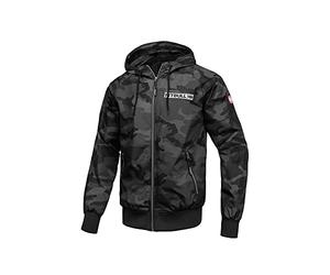 PITBULL - Chaqueta Cortavientos Hombre Deportiva con Capucha Camuflaje Negro, L West Coast, Chaqueta Ligera y Cremallera, Chaqueta Deportiva Transpirable para Exterior, Bolsillos con Cremallera
