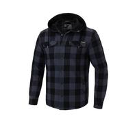 PITBULL - Chaqueta de hombre a cuadros con capucha, chaqueta de franela de hombre corte regular, chaqueta tipo camisa de hombre de algodón, Gris, M