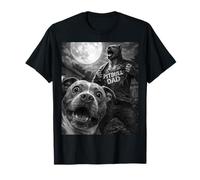 Pitbull Dad Funny Vintage Horror Graphic Hombres Moon Selfie Camiseta