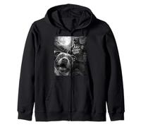 Pitbull Dad Funny Vintage Horror Graphic Hombres Moon Selfie Sudadera con Capucha