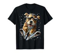 Pitbull de esquí con Nieve y Copos de Nieve Snowy Winter Dog Camiseta