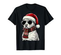 Pitbull Dog Pittie Sombrero de Papá Noel, Bufanda a Cuadros, Gafas de Sol Camiseta