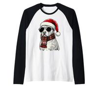 Pitbull Dog Pittie Sombrero de Papá Noel, Bufanda a Cuadros, Gafas de Sol Camiseta Manga Raglan