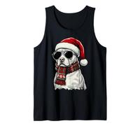 Pitbull Dog Pittie Sombrero de Papá Noel, Bufanda a Cuadros, Gafas de Sol Camiseta sin Mangas