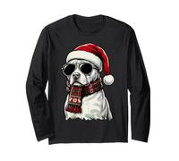 Pitbull Dog Pittie Sombrero de Papá Noel, Bufanda a Cuadros, Gafas de Sol Manga Larga