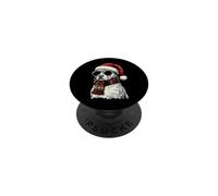 Pitbull Dog Pittie Sombrero de Papá Noel, Bufanda a Cuadros, Gafas de Sol PopSockets PopGrip Adhesivo