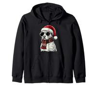 Pitbull Dog Pittie Sombrero de Papá Noel, Bufanda a Cuadros, Gafas de Sol Sudadera con Capucha