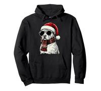 Pitbull Dog Pittie Sombrero de Papá Noel, Bufanda a Cuadros, Gafas de Sol Sudadera con Capucha