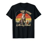 Pitbull Dog Retro Vintage Día del Padre Divertido Pescador Camiseta