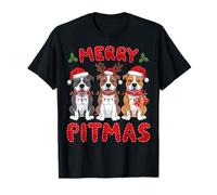 Pitbull Dog Santa Hat Xmas Lights Christmas Merry Pitmas Camiseta