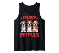 Pitbull Dog Santa Hat Xmas Lights Christmas Merry Pitmas Camiseta sin Mangas