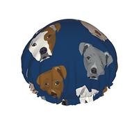 Pitbull Heads Gorro de ducha impermeable, Gorro de baño elástico Gorro de protección del medio ambiente Gorros de baño para el cabello, Capas impermeables dobles Gorro de ducha de baño