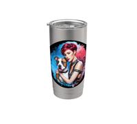 Pitbull Mom con Pit Bull Dog y excelentes colores de agua Vaso térmico de acero inoxidable de doble pared