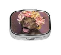 Pitbull - Pastillero con 2 compartimentos y flores rosadas, organizador portátil