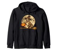 Pitbull Pittie Dog Witch Hat Jack O Lantern Moon Escoba Sudadera con Capucha