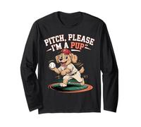 Pitch Please I'm a Pup, Divertido Perro de béisbol Golden Retriever Manga Larga