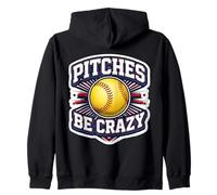 Pitches Be Crazy Funny Softball Jarra Jugador Broma Juego de Palabras Diversión Sudadera con Capucha