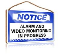 PITFS Letrero de madera para puerta de verano, aviso de alarma y monitoreo de video en curso, para decoración de puerta delantera del hogar (20 x 30 cm)