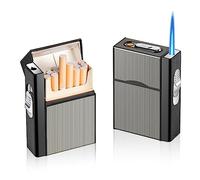 Pitillera Con Encendedor de Aluminio: Caja de Cigarrillos Resistente al Viento, Gas, Tormenta, Capacidad 20 Barriles, Carga USB (Sin Gas)