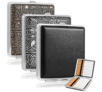 Pitillera, juego de 3 pitilleras de cuero metálico, caja de cigarrillos de metal, pitillera de acero inoxidable, capacidad para 20 cigarrillos, 10x10x2 cm, adecuada para pantalones, camisa, bolso