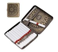 Pitillera vintage con brújula de 20 capacidades, pitillera de metal tallada con clip de resorte de doble cara para mujeres y hombres, caja de soporte de 3, 7x3, 2 pulgadas