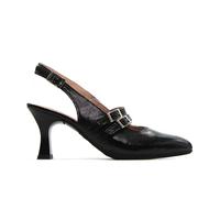 PITILLOS 10527 Zapato clásico,salón destalonado con puntera fina,piel,hebilla,brillo,tacón fino con base ancha, para señora