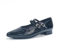 PITILLOS - Manoletina de tacón bajo,Cierre de Hebilla,de Piel,Puntera Fina,Zapato,Mercedita, con Brillo, para: Mujer Color: Negro Talla:38