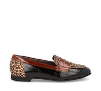 PITILLOS - Mocasín de Punta Fina,Mercedita,Piel,tacón bajo,Sencillo,manoletina,Animal Print,Leopardo,Charol para: Mujer Color: Negro Talla:38