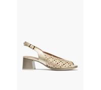 PITILLOS - Sandalia de tacón ancho,zapato destalonado,abierto por delante,cierre de hebilla,de piel,calado para: Mujer color: ORO talla:39