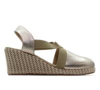 PITILLOS - Sandalia con 8cm de cuña,esparto,suela de goma,piel,planta de gel,yute,dedos cubiertos, para: Mujer color: ORO talla:37