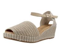 PITILLOS - Sandalia con cuña de esparto,suela de goma,planta de gel,yute,dedos cubiertos,tira con hebilla, para: Mujer color: NATURAL talla:39