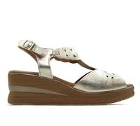 PITILLOS - Sandalia de pala,casual,cuña 7cm,plataforma,suela de goma,planta de gel,elásticos,de piel, para: Mujer color: ORO talla:37