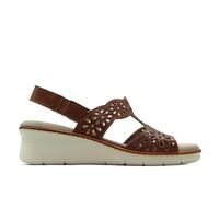 PITILLOS - Sandalia de piel,plantilla extraible,destalonada,tira al tobillo con elásticos,cuña baja, para: Mujer color: CUERO talla:37