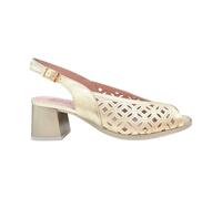 PITILLOS - Sandalia de tacón ancho,zapato destalonado,abierto por delante,cierre de hebilla,de piel,calado para: Mujer color: ORO talla:37