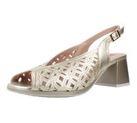 PITILLOS - Sandalia de tacón ancho,zapato destalonado,abierto por delante,cierre de hebilla,de piel,calado para: Mujer color: ORO talla:39