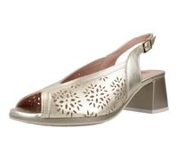 PITILLOS - Sandalia de tacón cuadrado,salón destalonado,cierre de hebilla al tobillo,piel,abierto por delante, para: Mujer color: ORO talla:39