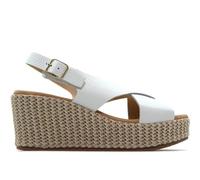 PITILLOS - Sandalias de piel con dos tiras cruzadas,cuña y plataforma de esparto,yute,espadril,suela de goma, para: Mujer color: BLANCO talla:38